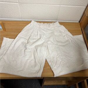 Cream Wide Leg Elastic Waist Sweatpants